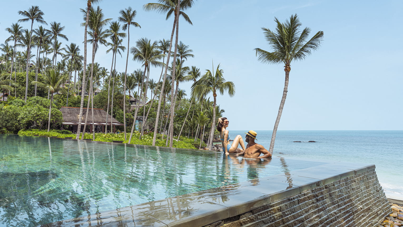 Cascading lagoon pool facing South China Sea at Balok Beach