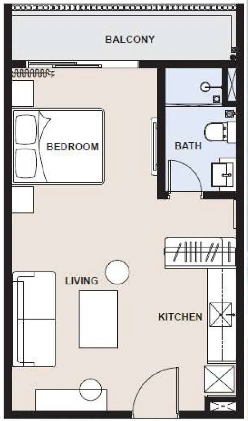 OSK Ombak Kuantan Type A1 Floor Plan — 450 sqft Sea View Studio, Freehold Balok Beach