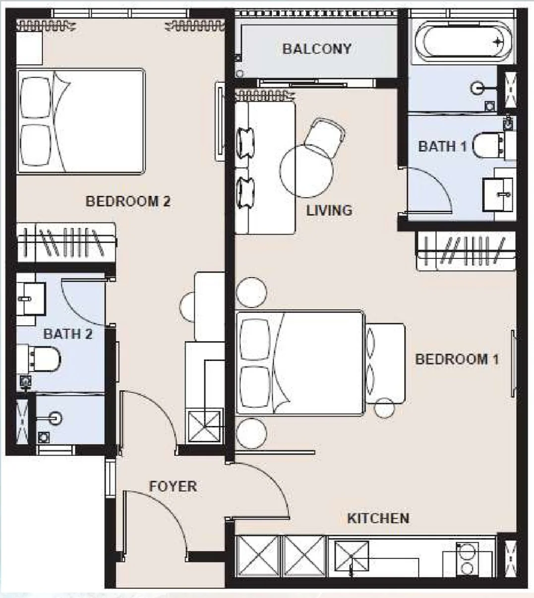 OSK Ombak Kuantan Type B Floor Plan — 678 sqft Dual Key 2-Bed Suite, Freehold Balok Beach